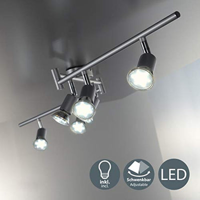 B.K.Licht – Deckenlampe – 1204x120 mm, Silber, LED, dreh- und schwenkbare Spotlampe, hohe Helligkeit, 6 flammig, inkl. Leuchtmittel