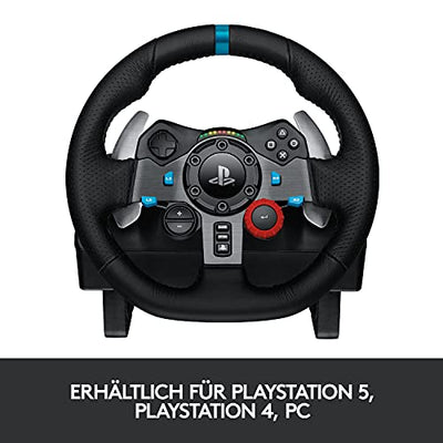 Logitech G29 Driving Force Gaming Rennlenkrad, Zweimotoriges Force Feedback, 900° Lenkbereich, Racing Leder-Lenkrad, Verstellbare Edelstahl Bodenpedale, für PS5, PS4, PC, Mac - Schwarz