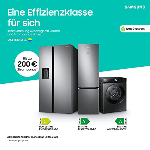 Samsung RS6GA884CSL/EG Side-by-Side Kühlschrank, 178 cm, 635 ℓ, WiFi-Steuerung, 35 dB(A) Geräuschlevel, Wasser- und Eisspender, Metal Cooling, Frischwasseranschluss, Edelstahl Look