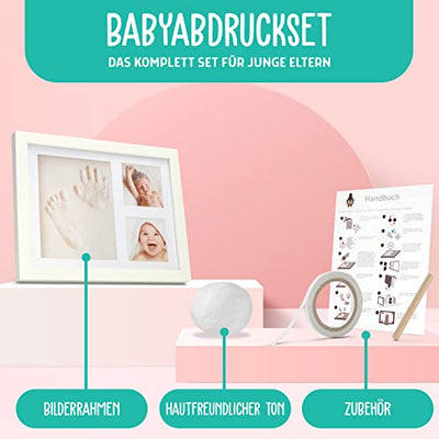 Täubchen® Hand- und Fußabdruckset, Gipsabdruck, Babyfreundlich, Babyparty, Babygeschenke, Geburt, Taufe Geschenk, hochwertiger Bilderrahmen, Fußabdruck, Babyshower