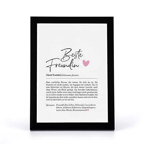 Weihnachtsgeschenke Beste Freundin Geschenke | Definition Poster & Kunstdrucke | Wandbilder | Weihnachten Geschenk Beste Freundin Geburtstag Wanddeko Deko Wohnzimmer Bilder DINA A4 mit Rahmen Schwarz