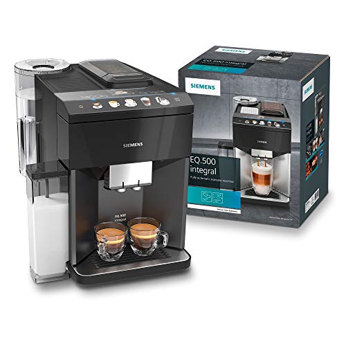 Siemens Kaffeevollautomat EQ.500 integral TQ505D09, viele Kaffeespezialitäten, Milchaufschäumer, integr. Milchbehälter, Keramikmahlwerk, Heißwasserfunktion, automat. Dampfreinigung, 1500 W, schwarz