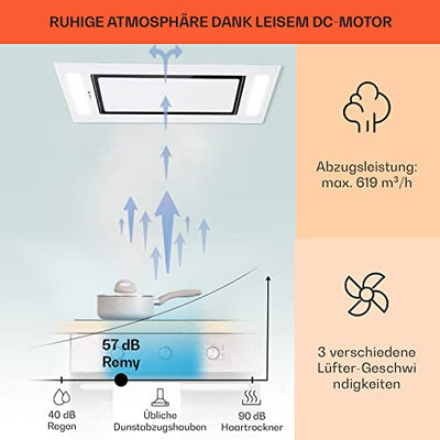 Klarstein Dunstabzugshaube, Leiser Dunstabzug, Dunstabzugshaube Unterbau, Dunstabzugshaube mit Filter, Dunstabzugshaube Einbau, Abzugshaube 90cm, 230W, 620 m³/h, Abluft/Umluft Dunstabzugshaube Weiß