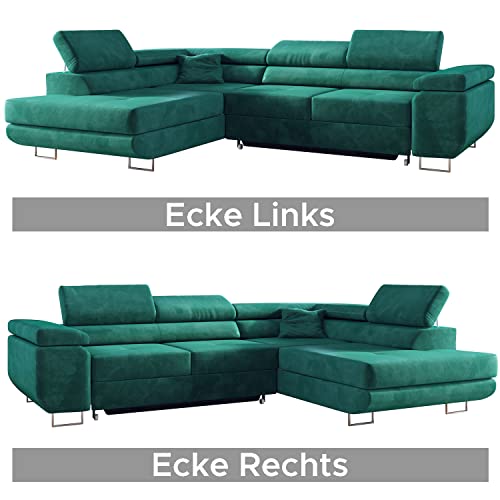 MKS MEBLE Ecksofa Wohnzimmer - Wohnlandschaft - L-Form Couch mit Schlaffunktion - Bettsofa - Wohnzimmer L Couch - Polstersofa mit Bettkasten - Gustaw Hellgrau