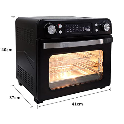 25 L Heißluftfritteuse, Heißluft-Backofen 1700W mit 9 Programmen, 25 L Kapazität, 5 Zubehör, mit LED-Display, Temperaturregelung und Timer (25L-schwarz-Doppelknopf)