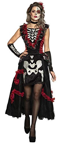 Boland - Erwachsenen-Kostüm La Muerte, Kleid, Stulpen, Halsband und Haarschmuck, Karnveal, Mottoparty, Halloween, Tag des Todes