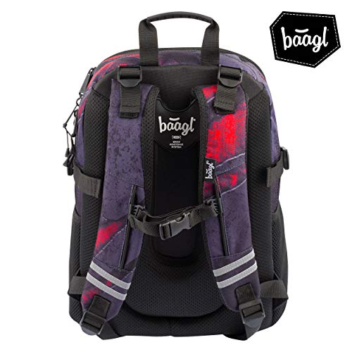 Baagl Schulrucksack für Jungen - Schulranzen für Kinder mit ergonomisch geformter Rücken, Brustgurt und reflektierende Elemente (Volcano)