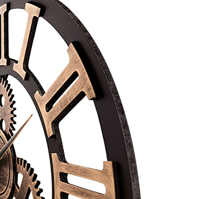 Lafocuse 58 cm Industriell Groß Steampunk Zahnrad Gold Wanduhr XXL Lautlos Holz Quarzuhr mit Romische Zahlen Vintage für Büro Wohnzimmer