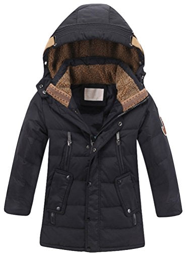 Vogstyle Jungen Winterjacke mit Kapuze Jacken Blouson Kinder Kapuzenparka Warm Blouson Wintermantel, Schwarz, 120-130 (Herstellergröße: 130)