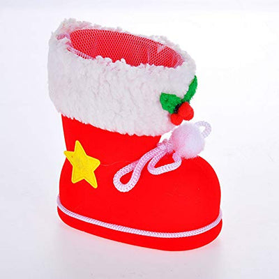 Wankd 1 Stück Nikolausstiefel zum Befüllen Weihnachtsdeko Rot Klein Plüsch Stoff Weihnachtsstiefel Set Adventskalender Kinder Bonbons Süßigkeiten Weihnachtssocken (S)