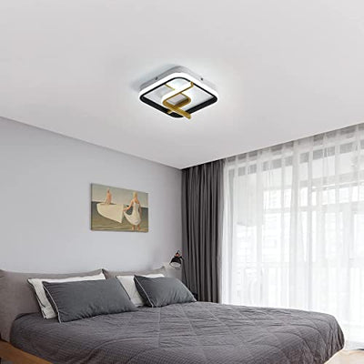 Quadrat LED Deckenlampe, Moderne LED Deckenleuchte 23W 6000K (Kaltweiß), Acryl Deckenleuchte Geeignet für Küche, Wohnzimmer, Schlafzimmer (Schwarzgold)