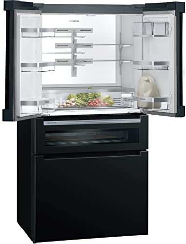 Siemens KF96RSBEA iQ700 Smarte Multi-door Kühl Gefrierkombination, 183 x 90,6 cm, 401 Litre Kühlen + 171 Litre Gefrieren, Nofrost nie wieder abtauen, Supercooling schnellere Kühlung,Icetwister,Schwarz