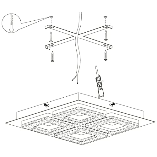 EGLO LED Deckenleuchte Fradelo 1, 4 flammige Deckenlampe, Wohnzimmerlampe aus Metall, Kunststoff in Schwarz, Kristall in Klar, Schlafzimmerlampe eckig, LEDs warmweiß, L x B 28 cm