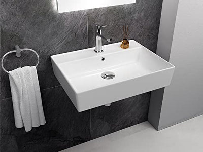 Aqua Bagno Basic | Design Waschbecken im modernen Stil, Waschtisch aus Keramik, Aufsatzwaschbecken weiß | 60x45x13 cm