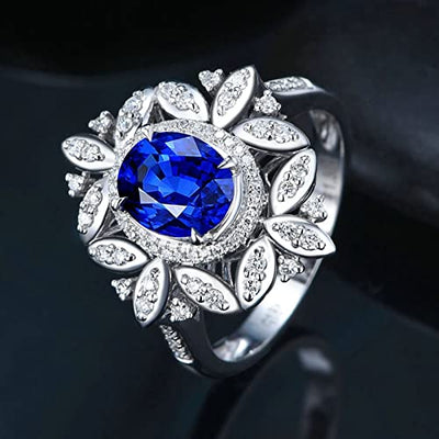 Schmuck Ringe Damen, Ring Jewelry 18 Karat (750) Weißgold mit 1,3ct Blau Ovalschliff Saphir Größe 67 (21,3)