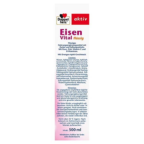 Doppelherz Eisen Vital – Eisen unterstützt die normale Funktion des Immunsystems und trägt zur normalen Bildung der roten Blutkörperchen bei – 500 ml