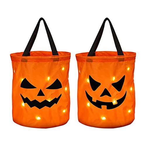 Halloween Süßigkeiten Tasche, 2 Stück Leuchtende Halloween Kürbis Candy Bag, Halloween Goodie Taschen, Kürbis Beutel zum Sammeln von Süßigkeiten zu Halloween, Trick or Treat