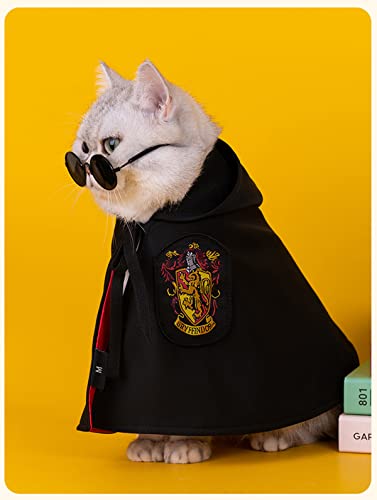 Haustier HogwartsSchule Umhang Halloween Katzenkostüm Hundekostüm, Katzen Kleidung Hunde Costume Accessories Verkleidungen Karneval Weihnachten Geschenk für Potterheads, mit Fliege (S, Rot)