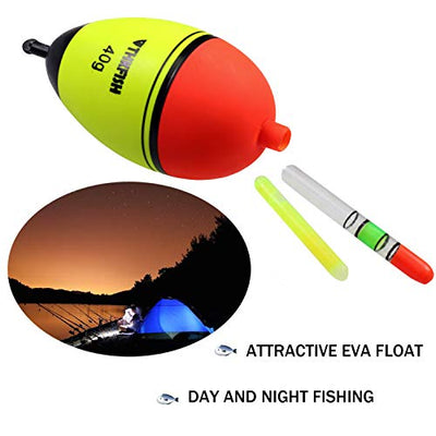 THKFISH Angeln Schwimmt,  5Stück 30g Schaum Süßwasser Salzwasser Leuchtende Beleuchtung Eva-Schaum Fischen schwimmt Crappie Fischen schwimmt Bobber Slip Tube Kit mit 10 Stück Glühen Sticks