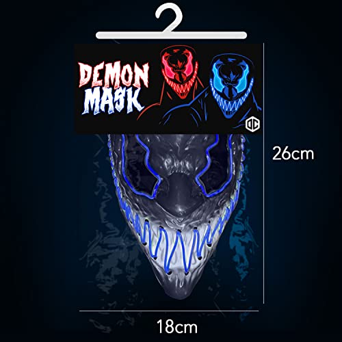 LED-Maske Devil blau | Premium-Qualität aus festem Kunststoff | Leuchtende Neon-Maske mit 3 Blinkmodi | Originelle Verkleidung für Halloween und Kostümparty | Original Cup®