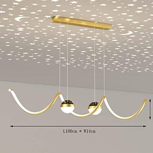 LED Hängelampe Pendelleuchte Esstisch Esszimmer Lampe Dimmbar Küchenlampe Hängend Leuchte Höhenverstellbar Wohnzimmer Büro Modern Wellen Design mit Sternen Himmel Projektion Deko Pendellampe (Gold)