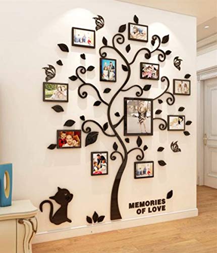 Wandaufkleber Baum Wandtattoo 3D DIY Familie Bilderrahmen Foto Sticker Familie Wandbilder Wandkunst für Hause Wohnzimmer Schlafzimmer Kinderzimmer Kindergarten (Schwarz,M-160*132cm)