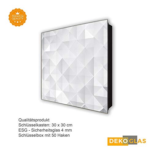 DekoGlas Schlüsselkasten 'Rauten Modern Design' 30x30 Glas, inkl. Haken Schlüsselbrett Schlüssel-Box Design Aufbewahrung