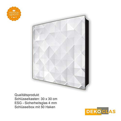 DekoGlas Schlüsselkasten 'Rauten Modern Design' 30x30 Glas, inkl. Haken Schlüsselbrett Schlüssel-Box Design Aufbewahrung