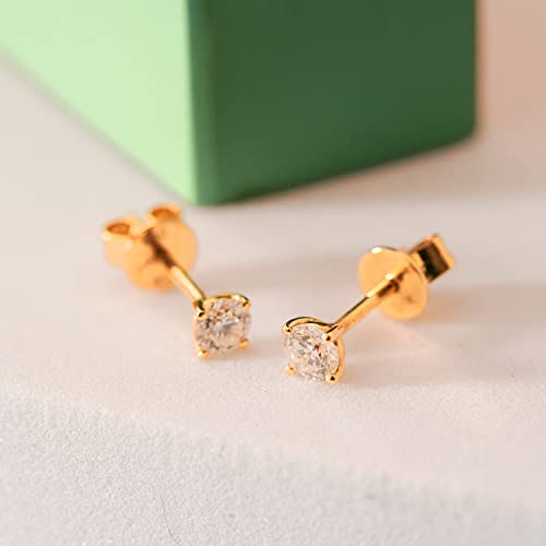 Diamant Ohrstecker 750 Gold 3 mm- Damen Ohrringe 18 Karat Gelbgold mit 2 Diamanten 0.20 Karat - Echtgold Brilliant Ohrstecker mit Schmuck Geschenk Box Ohrschmuck