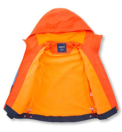 YOUNGSOUL Kinder Gefütterte Regenjacke Mädchen Outdoorjacke Übergangsjacke wasserdichte Winddichte Jacke mit Farbblock Orange DE: 110 (Herstellergröße 110)