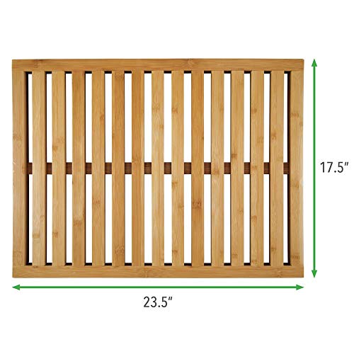 mDesign rutschfeste Bambusmatte für den Innen- und Außenbereich – rechteckiger Badvorleger aus Bambus im Lattendesign – umweltfreundliches und modernes Badzubehör für die Badewanne oder Dusche – braun