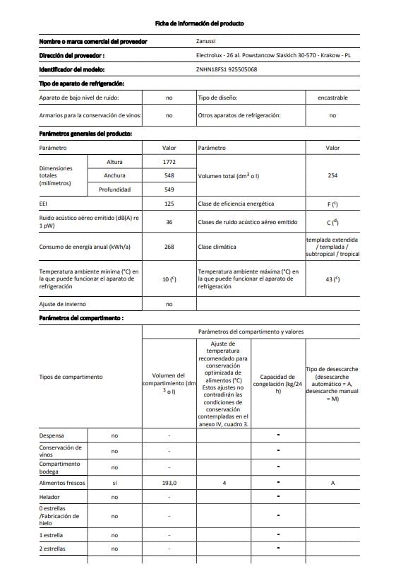 Zanussi ZNHN18FS1 Integrierter Kombi-Kühlschrank, 177 cm, TwinTech, NoFrost, DynamicAir, elektronische Steuerung, LED-Lichter, Schlepptechnik, F-Klasse