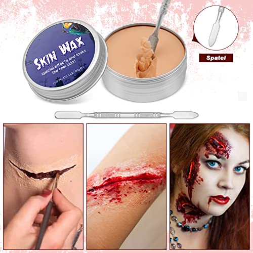 Halloween SFX Schminke Kit, KHOLEZ Halloween Kunstblut Set Mit Tupferschwämme, Special Effects Makeup Kit Wound Molding Skin Wax Mit Spatel, für Realistisch Wunden Narben Makeup für Zombie Vampir