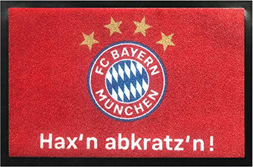 FC Bayern München Fußmatte Hax'n abkratz'n ! 60 cm x 40 cm Schmutzfangmatte mit Rutschfester PVC Unterlage Fußabtreter Fußball FCB Allianz Arena Fußabstreifer für Außen und Innen pflegeleicht