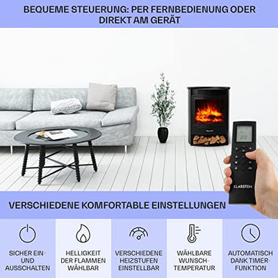 Klarstein Elektrokamin, Elektro Heizungen für Wohnzimmer & Innenräume, Elektrischer Kamin mit LED Flammen & App-Control, Freistehender Kamin, Heizlüfter mit Timer, Thermostat, Heizung 1900 W