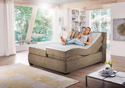 lifestyle4living Boxspringbett in beige-braun-meliert, elektrisch, 2 Tonnentaschenfederkernmatratzen auf Taschenfederkern, 2 Gelschaumtopper Maße: 180 x 200 cm