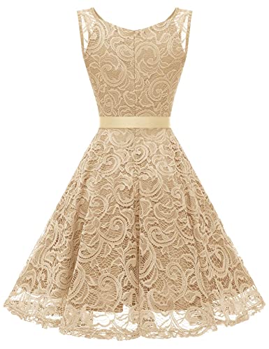 Dressystar DS0010 Brautjungfernkleid Ohne Arm Kleid Aus Spitzen Spitzenkleid Knielang Festliches Cocktailkleid Champagne XXL