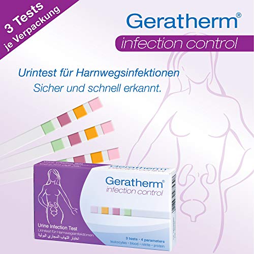 Geratherm Infection Control - Urin Teststreifen Harnwegsinfekt 1 x 3 Stück/Leukozyten Teststreifen/Teststreifen Blasenentzündung/Urintest für zuhause mit Farbskala