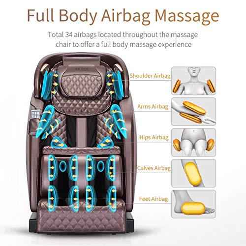 Lzour Ganzkörper-Sl-Track-Shiatsu-Liegestühler-Massagestühle, 3D-Null-Schwerkraft-Körper-Relax-Massagestuhl mit Bluetooth-Musik-Fußrolle Kurssi Pijat-Stuhlmassage,Schwarz