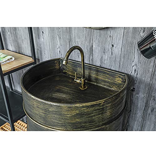 Modern Industrial Style Pedestal Waschbecken Eisen Barrel Pedestal Bathroom Sink Vessel Waschbecken Rund für Indoor und Outdoor Small Apartment A 56x42x90cm (E 56x42x90cm)