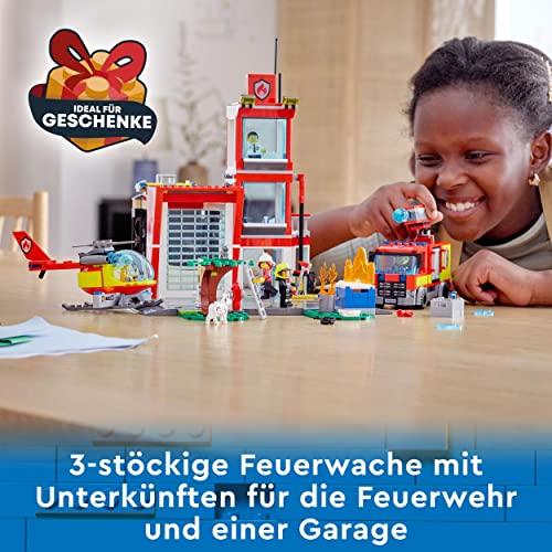 LEGO 60320 City Feuerwache, Feuerwehr-Spielzeug für Kinder ab 6 Jahren mit Garage, Feuerwehrauto und Hubschrauber, Geschenkidee zu Weihachten