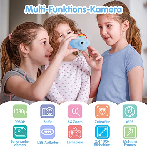 Selvim Kinderkamera [MP3 + Lernspielen], Duale Linse Selfie Digitalkamera für Kinder von 3-12 Jahren, 24 MP 1080P HD Kamera Kinder, Fotoapparat Kinder Wiederaufladbar 32GB, Geschenk für Mädchen Jungen