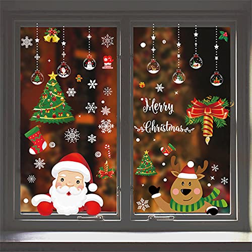 Xiangmall 15 Blatt Fensterbilder Weihnachten Selbstklebend 350 Stück Weihnachtsfensterbilder Weihnachtsdeko Elch Schneeflocken Fensterdeko Aufkleber Weihnachten Kinder Abnehmbar