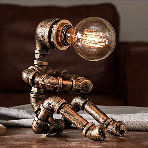 SXGDX Retro-Stil Kreative Persönlichkeit Eisen Roboter Wasser Rohre Industrie Tischlampe Steampunk E27 Nachttischlampen Study Cafe Bar