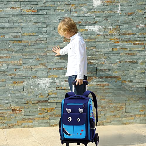 Tanou Trolley Rucksack mit 6 Rollen, 16 Zoll Leichte Schulranzen mit Rollen für Jungen in der Grundschule, Abnehmbare Schulrucksack Trolley für Schulreisen, 1-5 Klasse, Blau