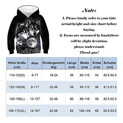 Goodstoworld Pullover Mädchen Pulli Jungen Hoodie Sweatshirt Kinder Kapuzenshirt Roter Wolf Kinder Pulli Kapuzenshirt Hoodies 14-16 Jahre