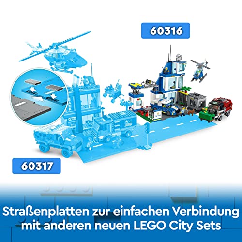 LEGO 60316 City Polizeistation mit Polizeiauto, Müllauto und Hubschrauber, Polizei-Spielzeug für Jungen und Mädchen ab 6 Jahren, Geschenk zu Weihnachten