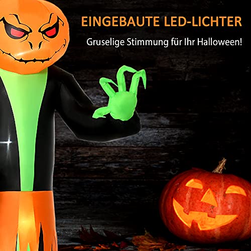 HOMCOM Aufblasbar Kürbis Halloween Dekoration Selbstaufblasend Gespenst mit LED Polyester Grün+schwarz 100 x 96 x 270 cm