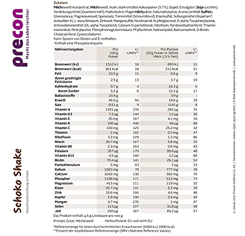 Precon BCM Diät Shake zum Abnehmen – Schokolade – 24 Portionen (480 g) – Mahlzeitenersatz für eine gewichtskontrollierende Ernährung