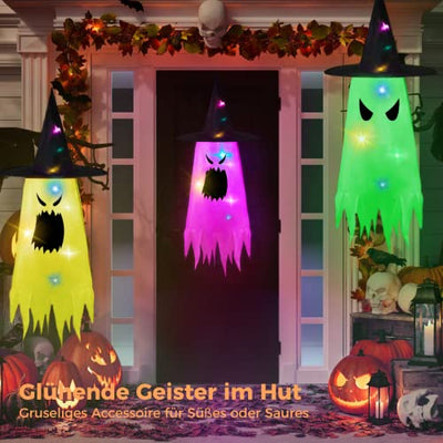 ZOYLINK Halloween Deko Hexenhüte Leuchtend, 6 Pieces Luminous Witch Hat Halloween Party Ornament LED Ghost Deko Gruselig Halloween Deko Outdoor